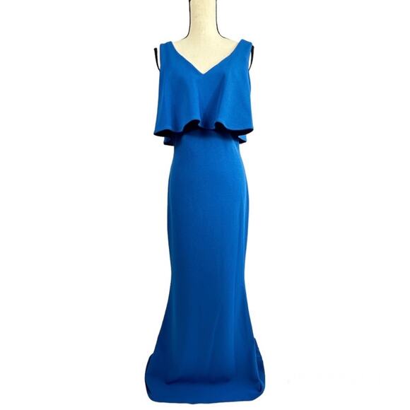 Badgley Mischka Fallon Maxi Gown Crepe Cobalt Blue - Picture 5 of 13